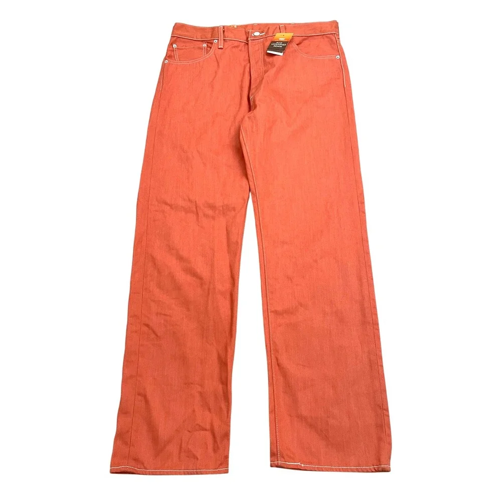 NEW Levis 501 Jeans Mens 38x32 Orange Coral Raw Denim Button Fly Shrink to Fit